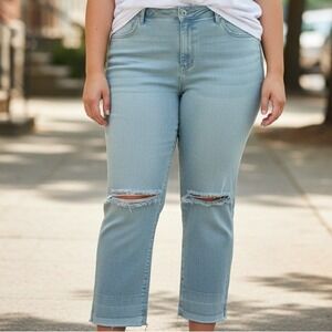 Mossimo Mid-Rise Jegging Sage Green Distressed RawHem Super Stretch Jeans 18/34R